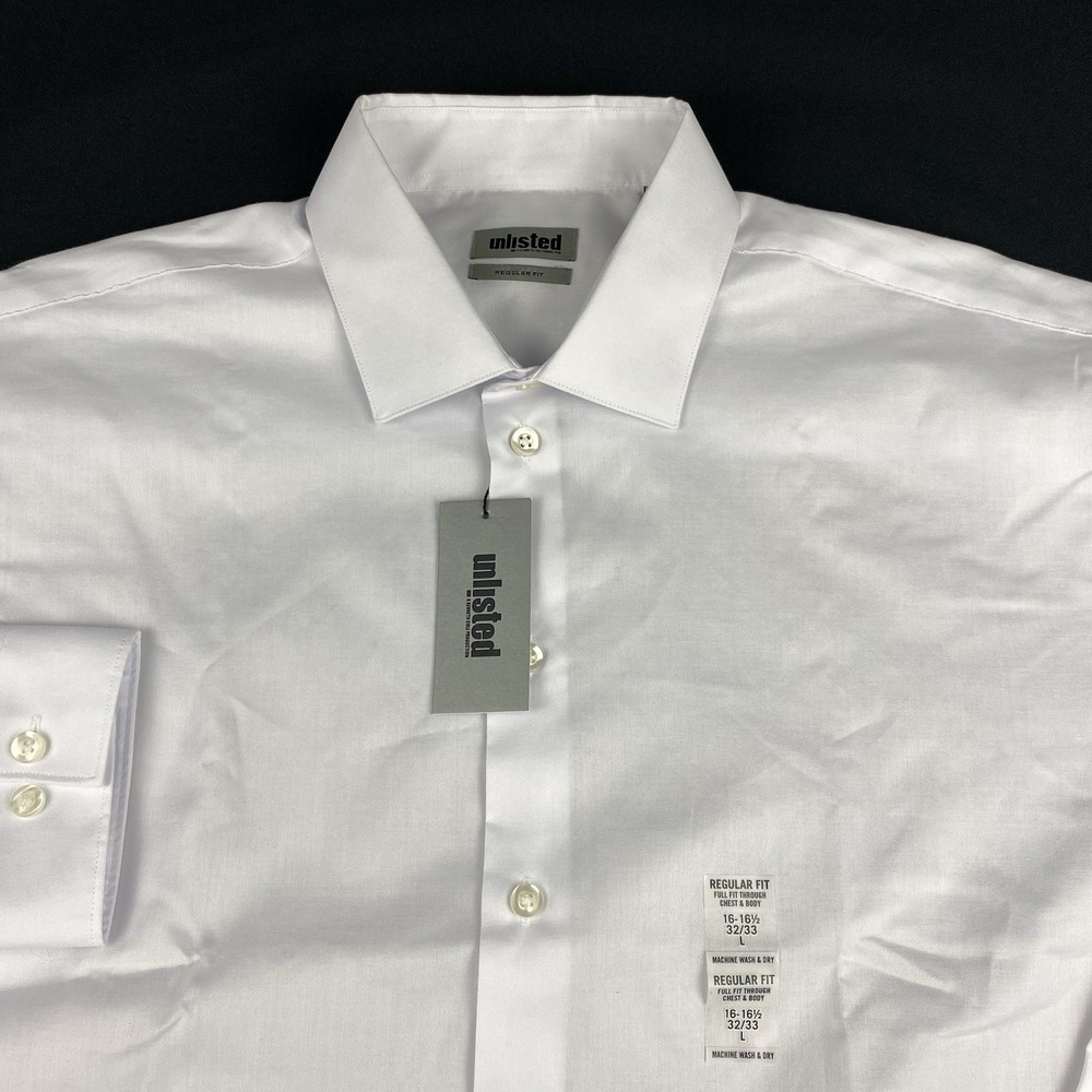 UNLISTED Dress Shirt Mens Large (16-16.5/32-33) White Regular Fit NWT!